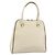 PRADA Tote Bag Leder Beige Silber Auth ka5123