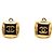 Chanel Coco Mark Vintage Eckige Ohrringe Schwarz Golden