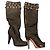 Autre Marque Black Fabric High-Heel Boots with Leather Studs