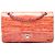 Chanel Orange Medium Classic Patent Striped Double Flap Arancione
