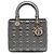 Lady Dior Cannage aus grauem metallischem Lammfell, Größe Medium Braun Anthrazitgrau