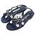 Manolo Blahnik Sandali da donna con listino FERNUSFLAT in raso blu navy e cristalli - vista 3