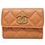 Chanel Portacarte in agnello arancione e oro con logo CC