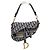 Dior Tracolla per borsa saddle in jacquard blu con ricami obliqui