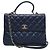 Chanel Borsa a mano con manico superiore Trendy CC Large in agnello blu navy e oro champagne