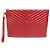 Saint Laurent Rote Matelassé gesteppte Kalbsleder Goldton Monogramm Tablet Neue Medium Pouch Clutch
