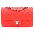 Chanel Mini Borsa a Spalla e Borsa Crossbody New Classic Flap CC in Agnello con Catena Argentata Rosso