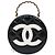 Chanel Borsa Tote Black Patent Round Big CC con manico superiore Nero
