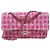 Chanel Borsa a tracolla con catena media classica in tweed rosa e argento