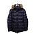 Moncler Navy Badge Cluny Steppjacke mit Waschbärfell Blau
