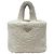 Prada Wool Cashmere Shearling Triangle Logo Tote Bag Elfenbein Weiß
