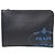 Prada Maletín de Viaje Clutch en Saffiano Negro con Logo Azul