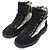 Chanel Stivaletti combat corti da donna in scamosciato nero e tela con logo CC con lacci - vista 3