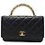 Chanel Mini bolsa transversal de pele de cordeiro com alça de mão e corrente de pérolas preto
