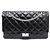 Chanel Vintage Schultertasche mit großer silberner Kette aus schwarzem Lackleder