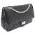 Chanel Vintage Schultertasche mit großer silberner Kette aus schwarzem Lackleder - Ansicht 11