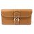Delvaux Cartera Continental de piel de becerro granulada Rodeo marrón con pespuntes brillantes