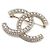 Chanel Gold Crystal Pearl CC Logo Brosche - Ansicht 2