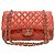 Chanel Borsa con patta classica in agnello rosso corallo con finiture oro