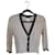 Chanel Strickjacke V-Ausschnitt Beige Dunkelblau