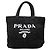 Prada Tote Schwarz Klein mit Raffia-Effekt, Häkeloptik und gesticktem Logo