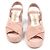 Chanel Sandali con tacco zeppo con logo CC laterale in scamosciato rosa chiaro