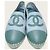 Chanel Espadrilles slip-on in pelle di agnello bicolore blu e verde scuro - vista 6