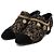 Chanel Scarpe da donna in tweed nero e oro, scamosciato e catena con logo - vista 3