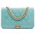 Portafoglio Boy Chanel in velluto trapuntato blu con catena Turchese
