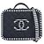 Chanel Filigree Vanity Case Quilted Caviar mit gestreiftem Leder Small Marineblau