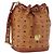 Borsa a Spalla MCM Vicetos Logogram PVC Pelle Marrone Oro Auth 192235 D'oro