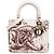 Lady Dior in pelle di vitello liscia bianca con ricami e perline Toile de Jouy, misura Medium Bianco