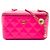 Vanity Beauty case Chanel Pink Small Quilted Patent Pearl Crush con catena Rosa