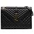 Borsa a bustina Saint Laurent nera in pelle a grana fine con monogramma triquilt Nero