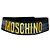 Breiter Moschino Gürtel aus lackiertem Echtleder mit grafischem Logo Schwarz / Gold