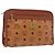 Clutch MCM Logogram Vicetos in pelle PVC Marrone Oro Auth gh2154 D'oro