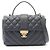 Timeless Chanel Matelassé V-stitch Top Handle 2-Way Shoulder Bag Navy blue