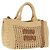 Miu Miu Woven Tote Bag aus Raphia 2way Beige mit Goldton Auth ki6738M
