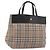Borsa Tote BURBERRY Nova Check in nylon beige argento Auth kk695A