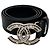 Timeless Cinturón Chanel de cuero negro con hebilla CC adornada con perlas falsas