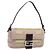Borsa a tracolla FENDI Mamma Baguette in tela con perline beige argento Auth 189253SM