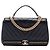 Chanel Black Chevron Sheepskin Stitched Chain Top Handle Flap Nero