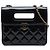 Chanel Black Mini Quilted Patent Graphic Catch Flap Nero