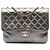 Chanel Gray Medium Metallic Crackled Calfskin Clams Pocket Flap Marrone Grigio antracite