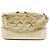 Clutch Gabrielle Chanel in pelle di vitello invecchiata metallizzata trapuntata oro con catena