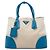Prada Borsa Double in Tela Beige Medium con Bordi in Pelle Saffiano