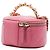 Vanity Necessaire Chanel Mini CC em lambskin matelassê rosa com alça de pérolas e corrente - vista 2