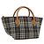 Borsa Tote BURBERRY Nova Check Blue Label Nylon Marrone Argento Auth kk694A