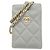Tarjetero de piel de becerro granulado gris Chanel Castaño