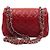 Chanel Borsa a tracolla e crossbody Mini Classic Flap in agnello rosso con catena argentata - vista 4
